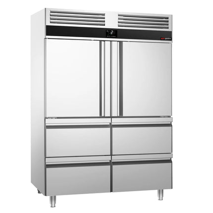 GGM Gastro Commercial Upright Fridge Stainless steel PREMIUM - GN 2/1 - 1400L - with 2 half doors & 4 drawers