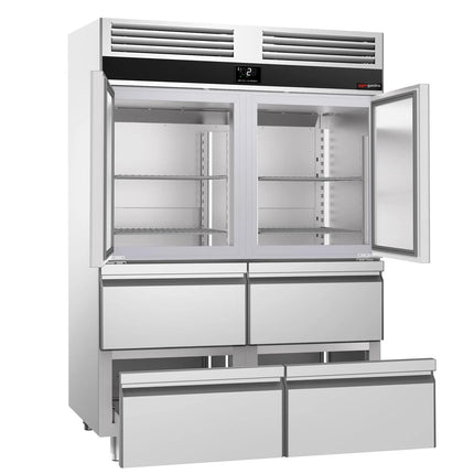GGM Gastro Commercial Upright Fridge Stainless steel PREMIUM - GN 2/1 - 1400L - with 2 half doors & 4 drawers