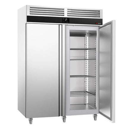 GGM Gastro Commercial Upright Fridge Stainless steel PREMIUM - GN 2/1 - 1400L - with 2 doors - On castors - For UK