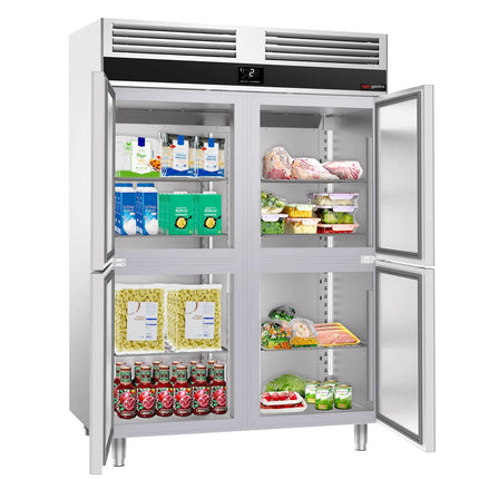 GGM Gastro Commercial Upright Fridge Stainless steel PREMIUM - GN 2/1 - 1400L - with 4 half doors