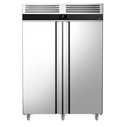 GGM Gastro Commercial Upright Fridge Stainless steel PREMIUM - GN 2/1 - 1400L - with 2 doors - On castors - For UK