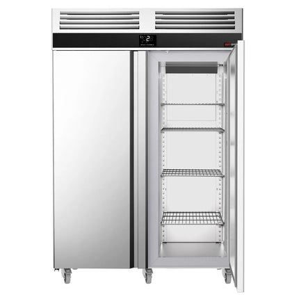 GGM Gastro Commercial Upright Fridge Stainless steel PREMIUM - GN 2/1 - 1400L - with 2 doors - On castors - For UK