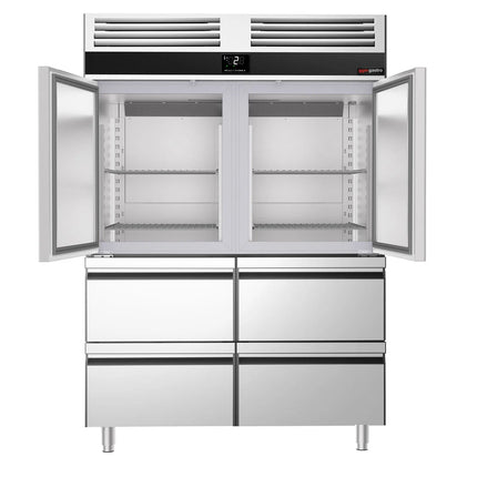 GGM Gastro Commercial Upright Fridge Stainless steel PREMIUM - GN 2/1 - 1400L - with 2 half doors & 4 drawers
