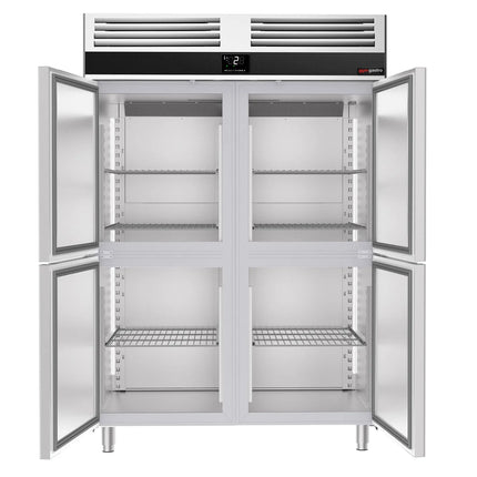 GGM Gastro Commercial Upright Fridge Stainless steel PREMIUM - GN 2/1 - 1400L - with 4 half doors