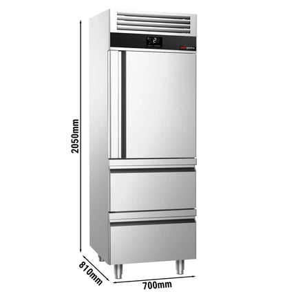 GGM Gastro Commercial Upright Fridge Stainless steel PREMIUM - GN 2/1 - 700L - with 1 door & 2 drawers