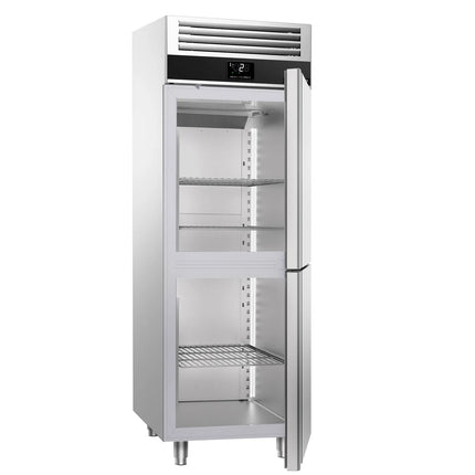 GGM Gastro Commercial Upright Fridge Stainless steel PREMIUM - GN 2/1 - 700L - with 2 half doors