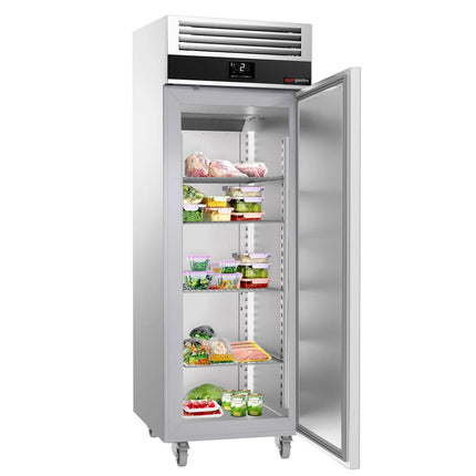 GGM Gastro Commercial Upright Fridge Stainless steel PREMIUM - GN 2/1 - 700L - with 1 door - On castors - For UK