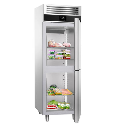 GGM Gastro Commercial Upright Fridge Stainless steel PREMIUM - GN 2/1 - 700L - with 2 half doors