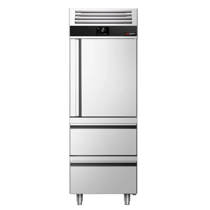 GGM Gastro Commercial Upright Fridge Stainless steel PREMIUM - GN 2/1 - 700L - with 1 door & 2 drawers