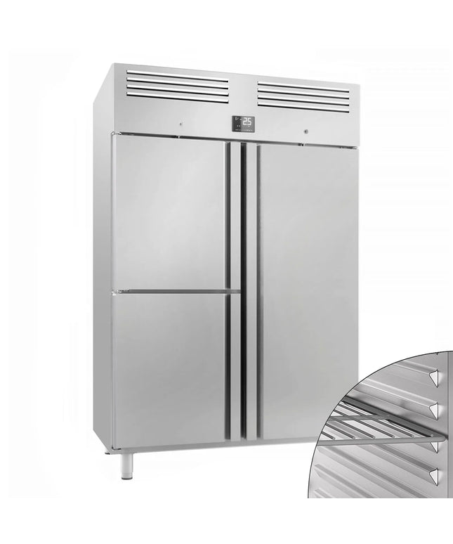 GGM Gastro Commercial Upright Fridge Stainless steel PREMIUM PLUS - GN 2/1 - 1240L - with 1 door & 2 half doors