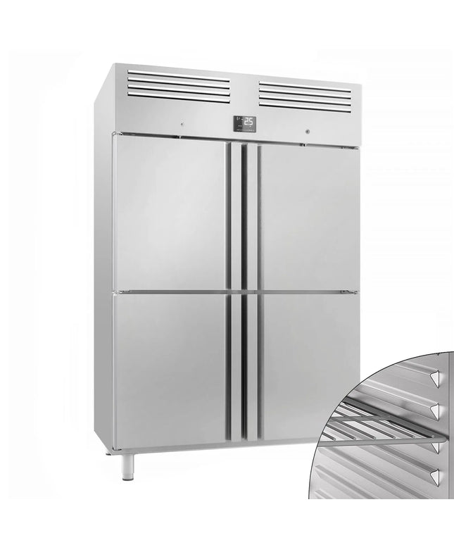 GGM Gastro Commercial Upright Fridge Stainless steel PREMIUM PLUS - GN 2/1 - 1240L - with 4 half doors