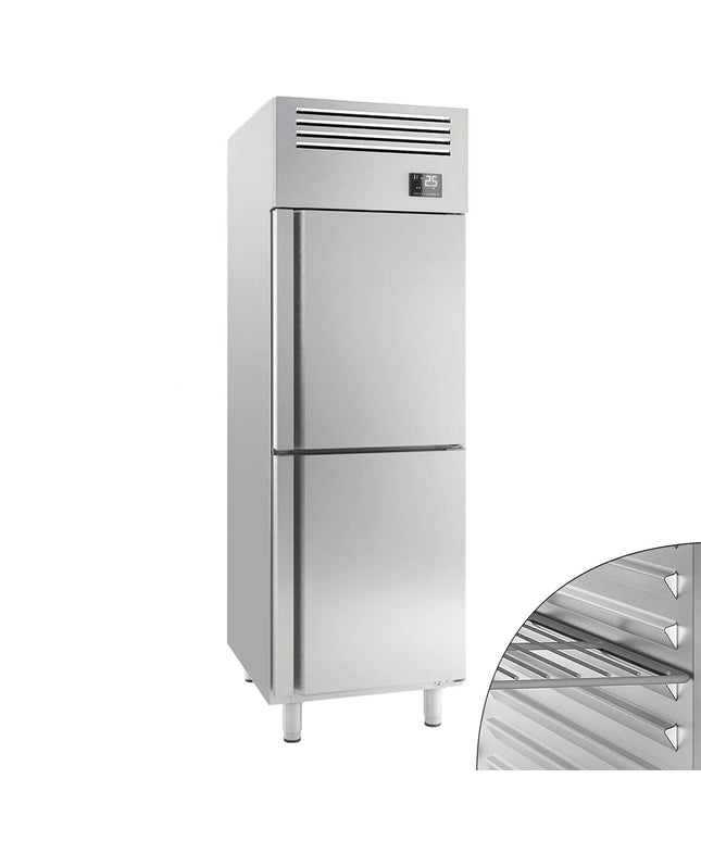 GGM Gastro Commercial Upright Fridge Stainless steel PREMIUM PLUS - GN 2/1 - 560L - with 2 half doors