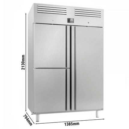 GGM Gastro Commercial Upright Fridge Stainless steel PREMIUM PLUS - GN 2/1 - 1240L - with 1 door & 2 half doors