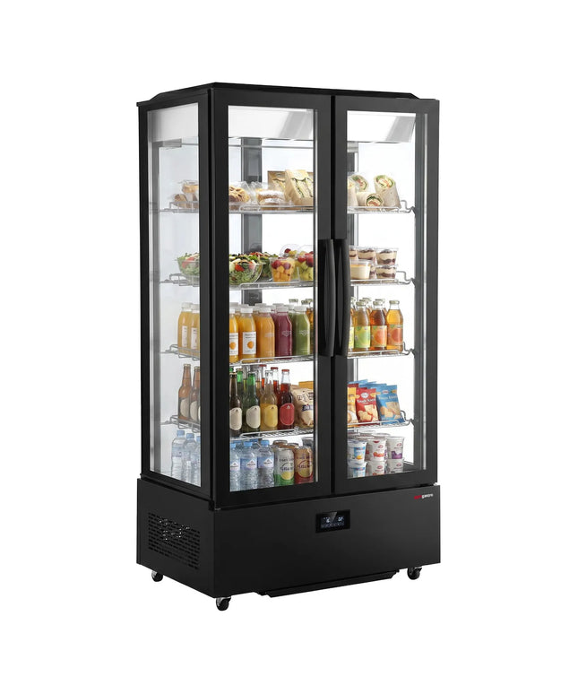 GGM Gastro Commercial upright glass door display fridge - 750L - 990mm - Double glazing - square - with 4 shelves - 2 hinged glass doors