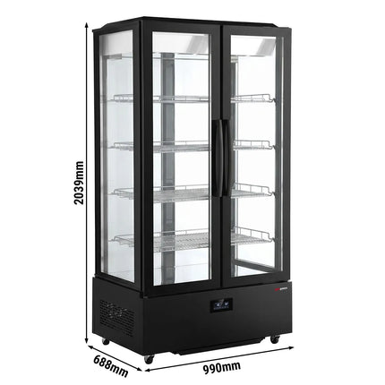 GGM Gastro Commercial upright glass door display fridge - 750L - 990mm - Double glazing - square - with 4 shelves - 2 hinged glass doors
