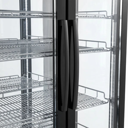 GGM Gastro Commercial upright glass door display fridge - 750L - 990mm - Double glazing - square - with 4 shelves - 2 hinged glass doors