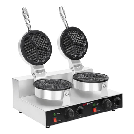 GGM Gastro Commercial Waffle Maker - Double - Manual - 2.6kW - Shape: Hearts - Ø 180mm - plates with Teflon coating