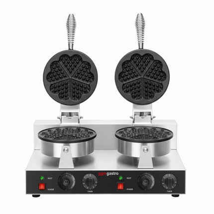 GGM Gastro Commercial Waffle Maker - Double - Manual - 2.6kW - Shape: Hearts - Ø 180mm - plates with Teflon coating