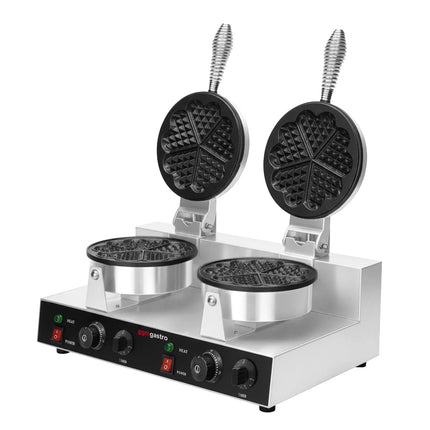 GGM Gastro Commercial Waffle Maker - Double - Manual - 2.6kW - Shape: Hearts - Ø 180mm - plates with Teflon coating