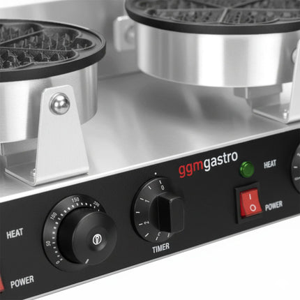 GGM Gastro Commercial Waffle Maker - Double - Manual - 2.6kW - Shape: Hearts - Ø 180mm - plates with Teflon coating