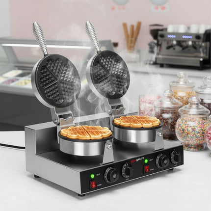 GGM Gastro Commercial Waffle Maker - Double - Manual - 2.6kW - Shape: Hearts - Ø 180mm - plates with Teflon coating