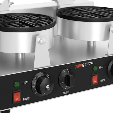 GGM Gastro Commercial Waffle Maker - Double - Manual - 2.6kW - Shape: Round - Ø 180mm - plates with Teflon coating