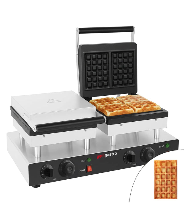 GGM Gastro Commercial Waffle Maker - Double - Manual - 4kW - Shape: Brussels (2 waffles) - for 2 pieces - plates with Teflon coating
