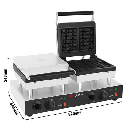 GGM Gastro Commercial Waffle Maker - Double - Manual - 4kW - Shape: Brussels (2 waffles) - for 2 pieces - plates with Teflon coating