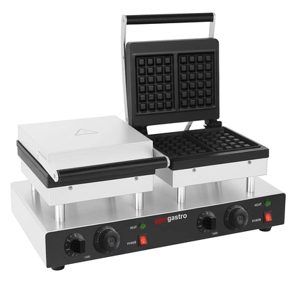 GGM Gastro Commercial Waffle Maker - Double - Manual - 4kW - Shape: Brussels (2 waffles) - for 2 pieces - plates with Teflon coating