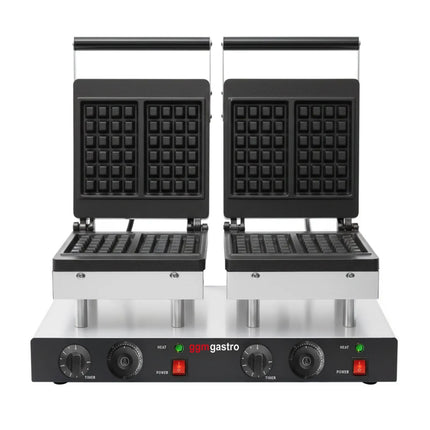 GGM Gastro Commercial Waffle Maker - Double - Manual - 4kW - Shape: Brussels (2 waffles) - for 2 pieces - plates with Teflon coating