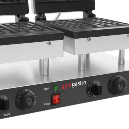 GGM Gastro Commercial Waffle Maker - Double - Manual - 4kW - Shape: Brussels (2 waffles) - for 2 pieces - plates with Teflon coating