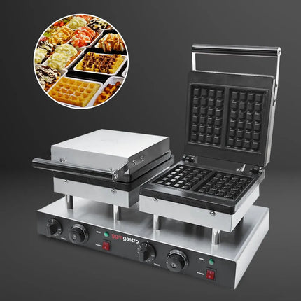 GGM Gastro Commercial Waffle Maker - Double - Manual - 4kW - Shape: Brussels (2 waffles) - for 2 pieces - plates with Teflon coating