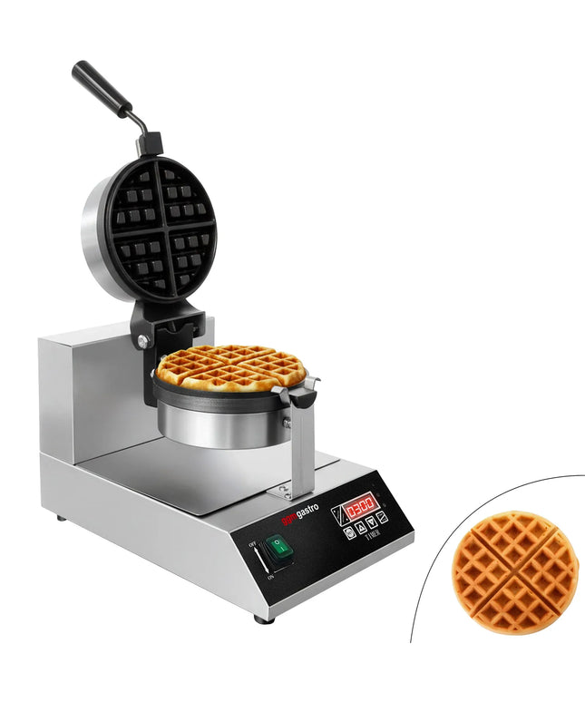GGM Gastro Commercial Waffle Maker - Single - Digital - 1.3kW - Shape: Round - Ø 185mm - with 180° rotating plates & temperature indicator - plates with Teflon coating