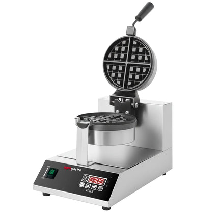GGM Gastro Commercial Waffle Maker - Single - Digital - 1.3kW - Shape: Round - Ø 185mm - with 180° rotating plates & temperature indicator - plates with Teflon coating