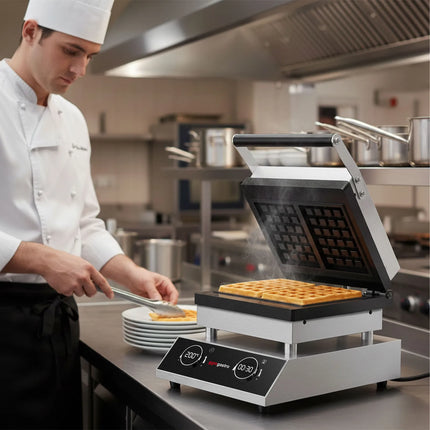 GGM Gastro Commercial Waffle Maker - Single - Digital - 1.6kW - Shape: Brussels - plates with Teflon coating