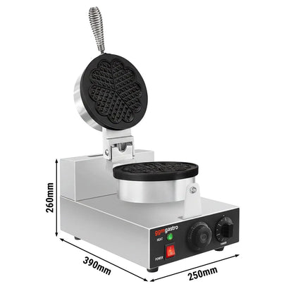 GGM Gastro Commercial Waffle Maker - Single - Manual - 1.3kW - Shape: Hearts - Ø 180mm - plates with Teflon coating