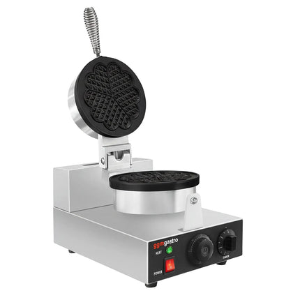 GGM Gastro Commercial Waffle Maker - Single - Manual - 1.3kW - Shape: Hearts - Ø 180mm - plates with Teflon coating