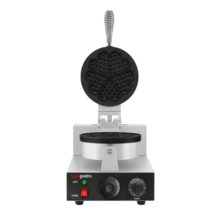 GGM Gastro Commercial Waffle Maker - Single - Manual - 1.3kW - Shape: Hearts - Ø 180mm - plates with Teflon coating