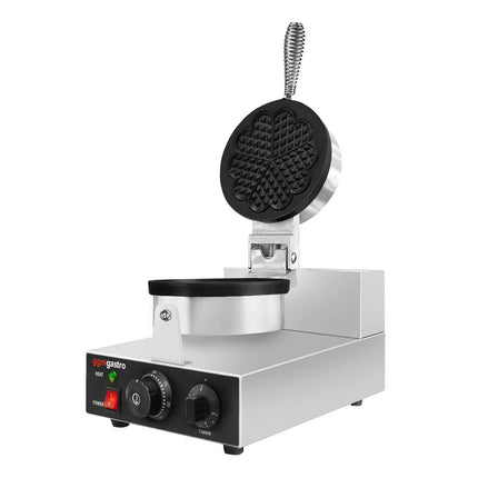 GGM Gastro Commercial Waffle Maker - Single - Manual - 1.3kW - Shape: Hearts - Ø 180mm - plates with Teflon coating