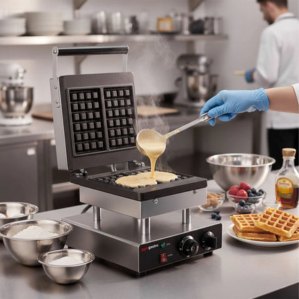 GGM Gastro Commercial Waffle Maker - Single - Manual - 2kW - Shape: Brussels - plates with Teflon coating