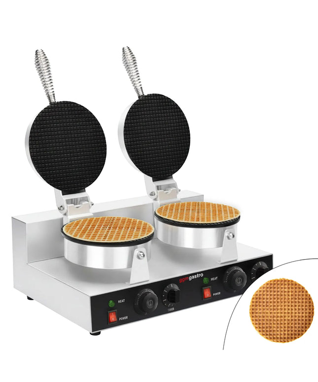 GGM Gastro Commercial Waffle Maker / Waffle Cone Maker - Double - Manual - 2.6kW - Shape: Cone - Ø 190mm - plates with Teflon coating