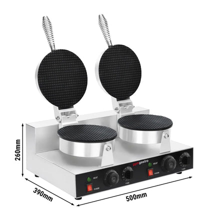 GGM Gastro Commercial Waffle Maker / Waffle Cone Maker - Double - Manual - 2.6kW - Shape: Cone - Ø 190mm - plates with Teflon coating