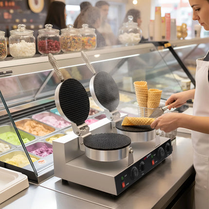 GGM Gastro Commercial Waffle Maker / Waffle Cone Maker - Double - Manual - 2.6kW - Shape: Cone - Ø 190mm - plates with Teflon coating