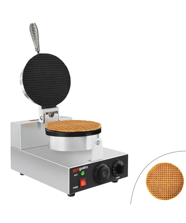 GGM Gastro Commercial Waffle Maker / Waffle Cone Maker - Single - Manual - 1.3kW - Shape: Cone - Ø 190mm - plates with Teflon coating