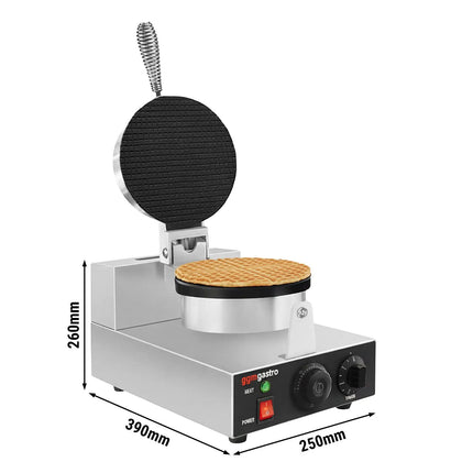 GGM Gastro Commercial Waffle Maker / Waffle Cone Maker - Single - Manual - 1.3kW - Shape: Cone - Ø 190mm - plates with Teflon coating