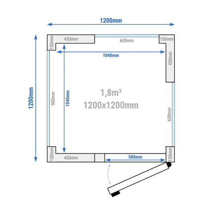 GGM Gastro Commercial Walk-In Cold Room - 1200x1200mm - 1,80m³ (1800L) - with 3 glass sides