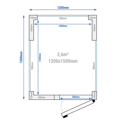GGM Gastro Commercial Walk-In Cold Room - 1200x1500mm - 2,60m³ (2600L) - with 3 glass sides