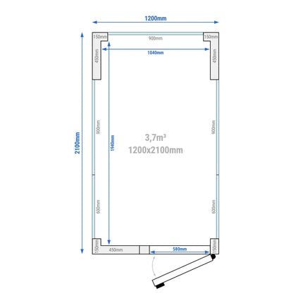 GGM Gastro Commercial Walk-In Cold Room - 1200x2100mm - 3,70m³ (3700L) - with 3 glass sides