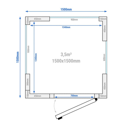 GGM Gastro Commercial Walk-In Cold Room - 1500x2100mm - 3,50m³ (3500L) - with 3 glass sides