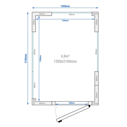 GGM Gastro Commercial Walk-In Cold Room - 1500x2100mm - 4,8m³ (4800L) - with 3 glass sides